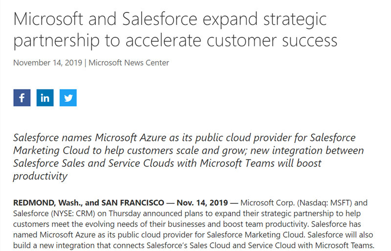 Salesforceとmicrosoftが提携強化 Marketing Cloudの基盤にazure採用 Itmedia News