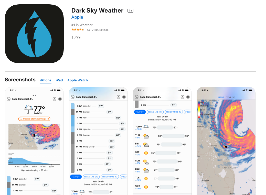 Apple アメリカ天気予報アプリジャンル1位の Dark Sky Weather を買収 Itmedia News