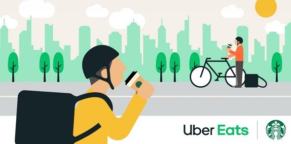 Uber Eats、配達員に特典 レストラン、スタバのコーヒー、ヘルメット