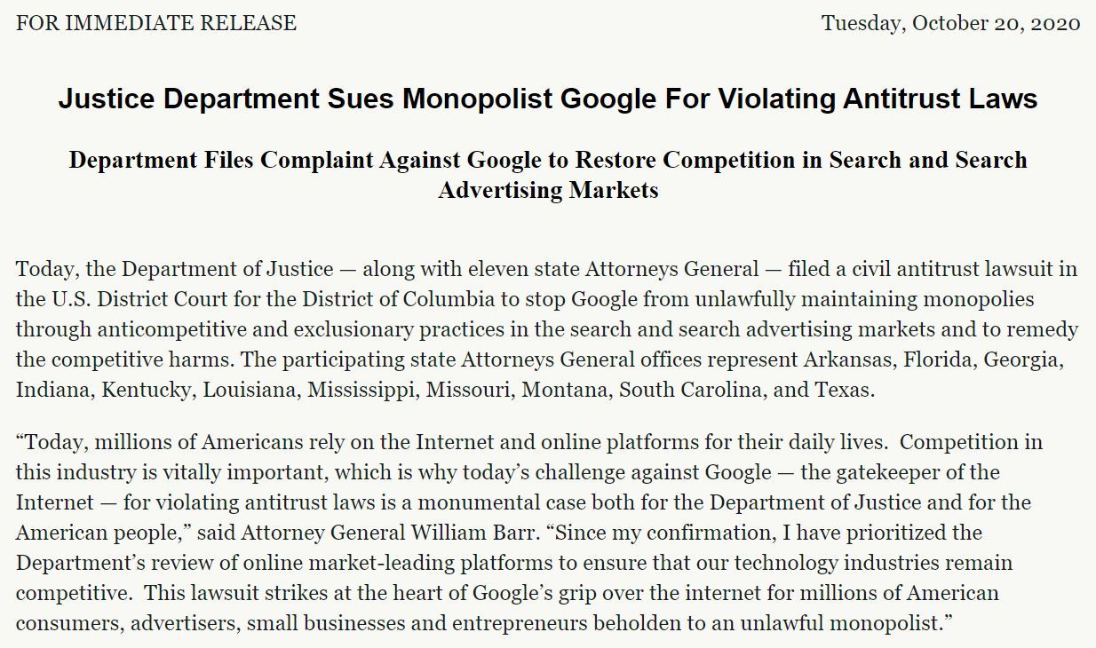 米司法省、Googleを独禁法違反で提訴　Googleは「ユーザーがわれわれを選んでいる」