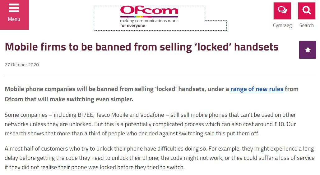 英政府、SIMロック端末の販売禁止へ　2021年12月から