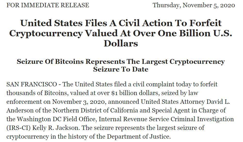 米司法省、Silk Roadから盗まれた10億ドル相当のビットコイン押収