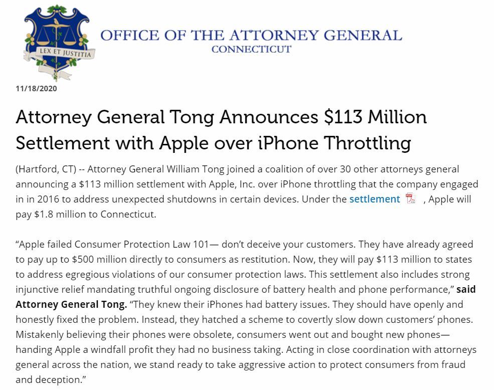 Apple、「バッテリーゲート」訴訟の和解に5億ドル支払う