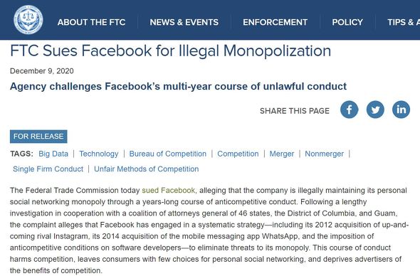 Facebookを米ftcと46州が独禁法違反で提訴 Itmedia News