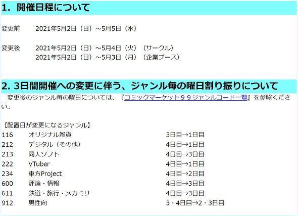 21年GWコミケ、開催期間を短縮 4日間→3日間に 新型コロナの影響を考慮 - ITmedia NEWS