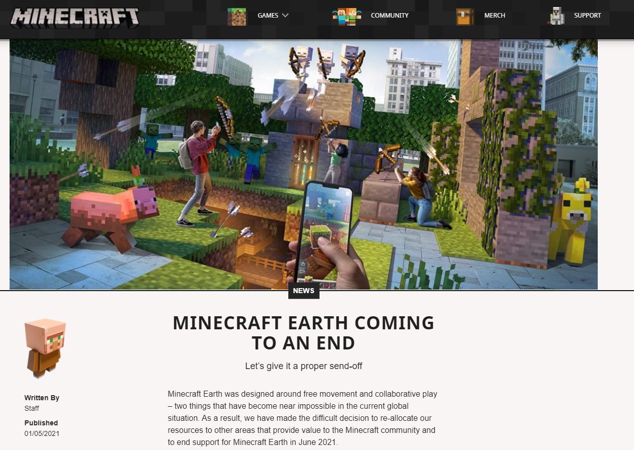 Ar対応の Minecraft Earth 6月に終了へ コロナ禍でのプレイは 不可能に近い Itmedia News