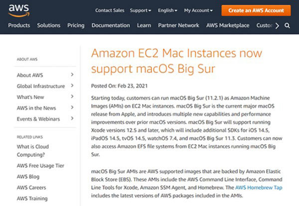 Amazon EC2 MacインスタンスがBig Surのサポートを開始