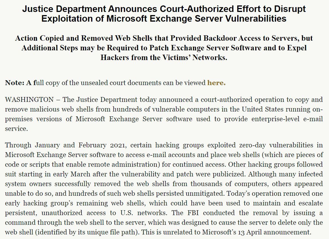 FBI、「Exchange Server」攻撃を受けた未対策サーバのWebシェル削除を“代行”
