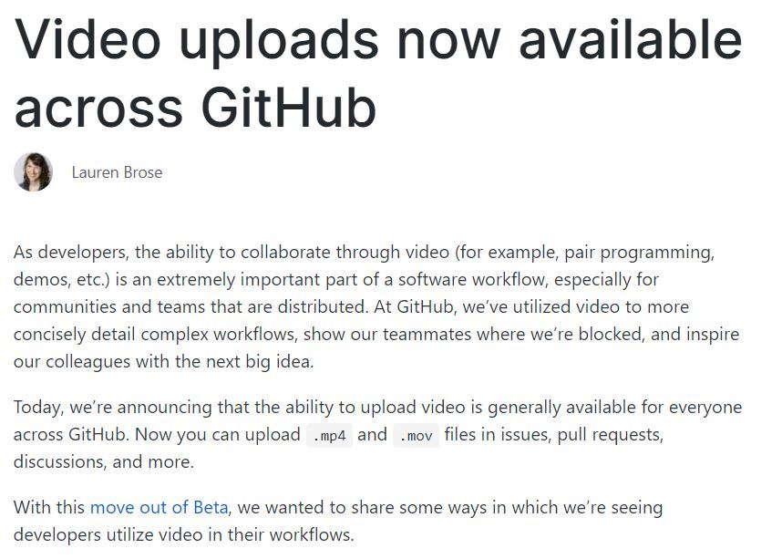 GitHub、動画アップロード機能に正式対応　バグの再現手順や新機能の紹介などが容易に