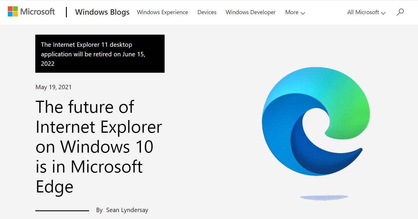 Microsoft、IE（Internet Explorer）サポート終了は2022年6月15日