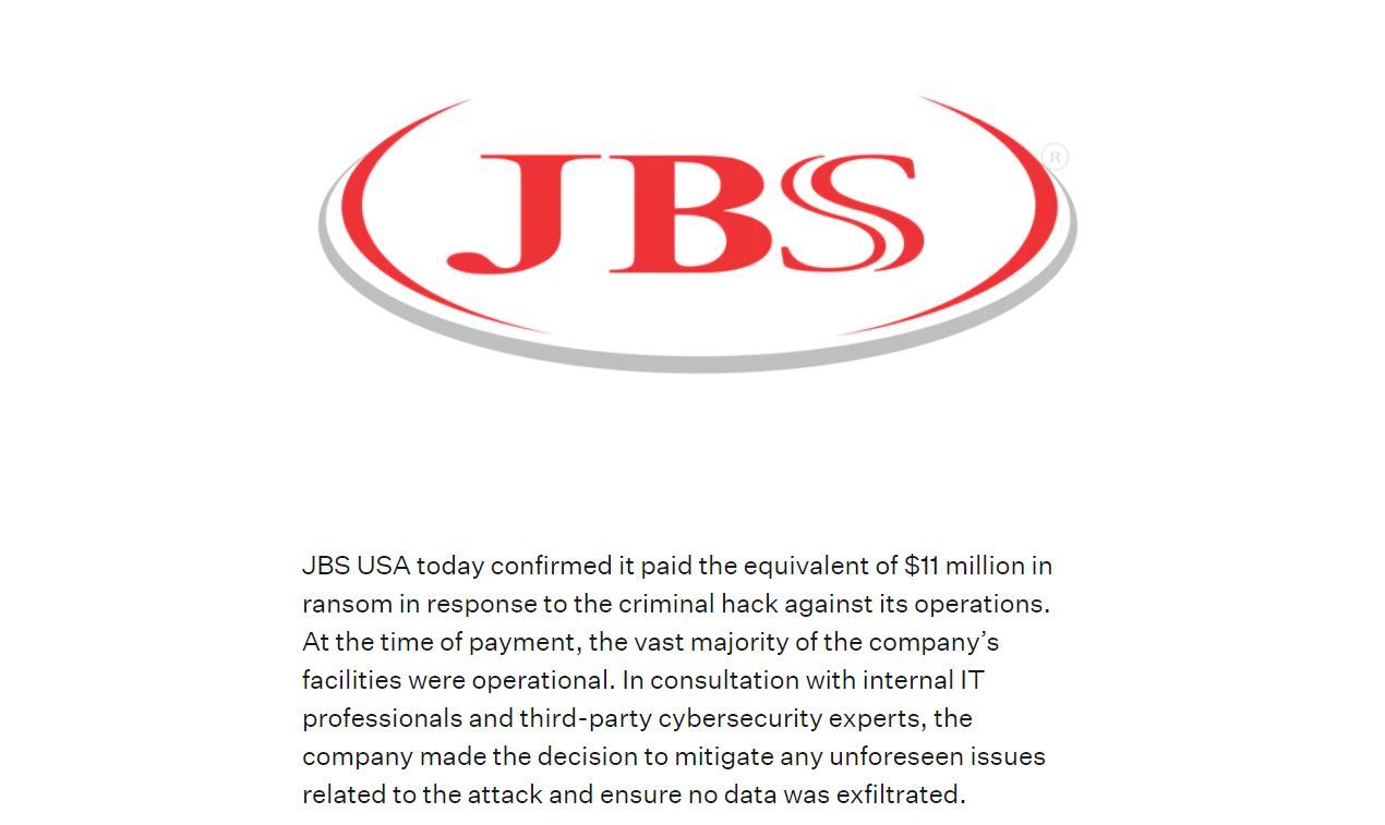 ランサムウェア攻撃を受けたJBS、約12億円の身代金をビットコインで支払い