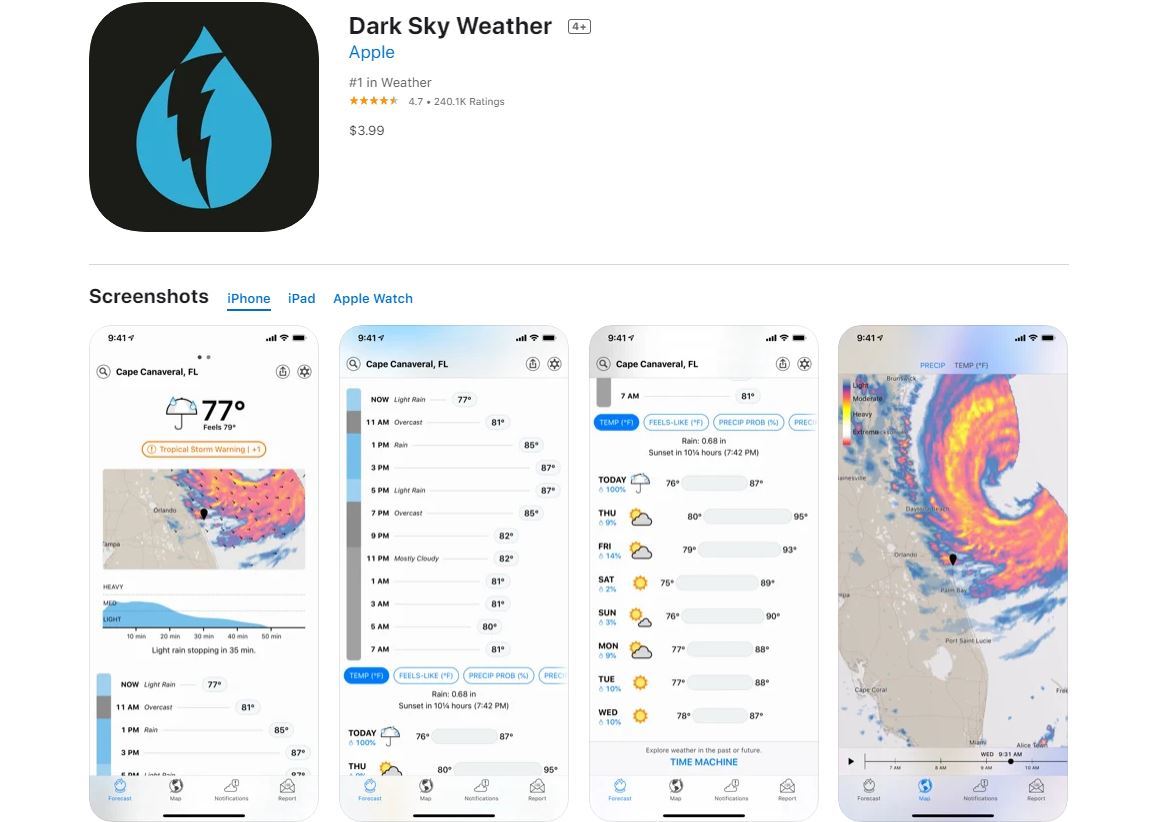 Appleが買収したDark Skyのお天気アプリ、2022年末に終了