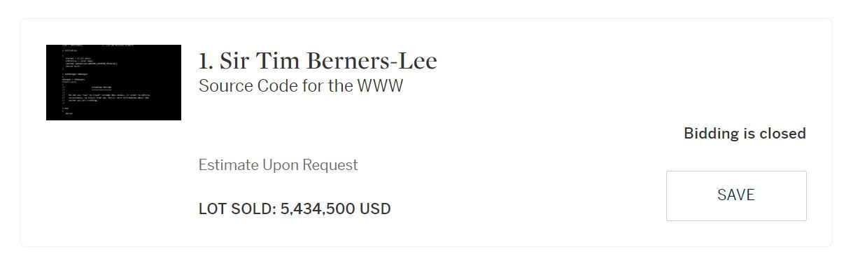 ティム・バーナーズ=リー氏のWWWソースコードのNFT、約6億円で落札