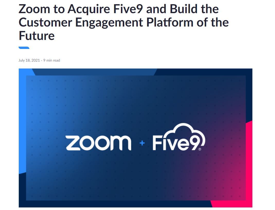 Zoom、クラウドコンタクトセンターのFive9を約1兆6000億円で買収