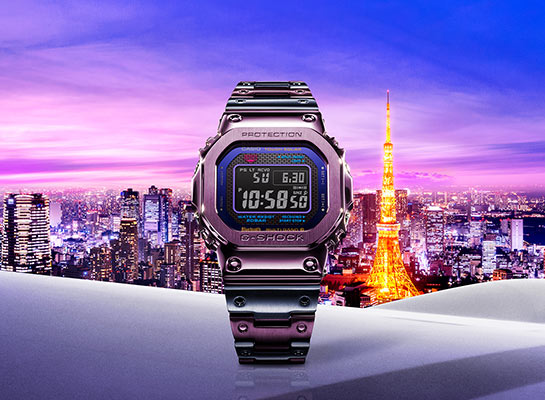 紫色のメタル「G-SHOCK」登場　新開発のIP処理で“黄昏時の東京”表現