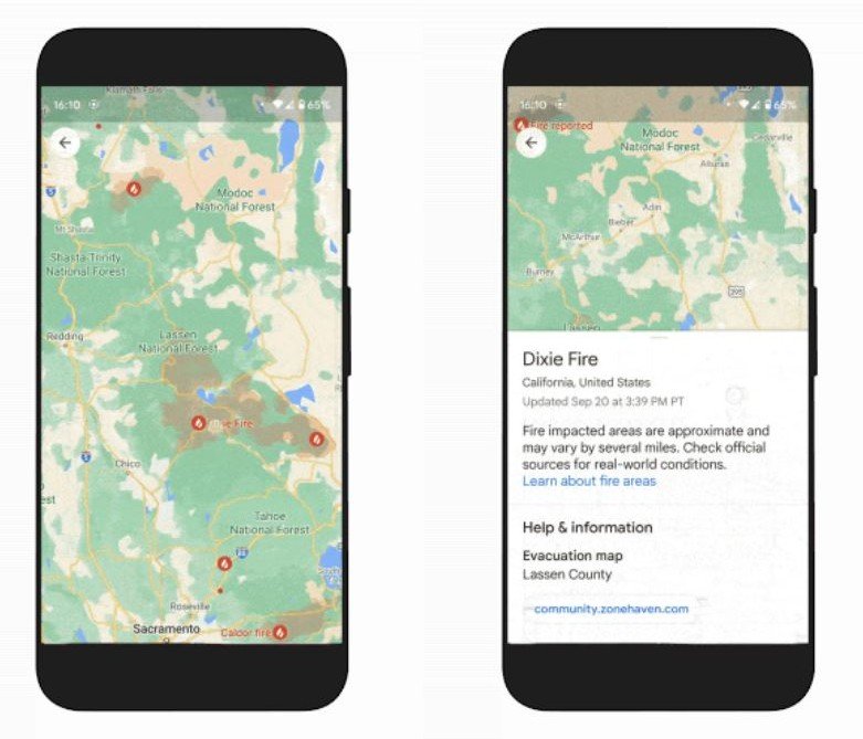Googleマップにリアルタイムの「山火事レイヤー」などの新機能