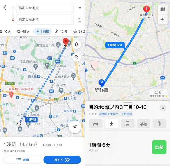 徒歩の移動時間を調べるなら Googleマップよりもappleの マップ を使うべし 明日から使えるitトリビア 2 2 ページ Itmedia News