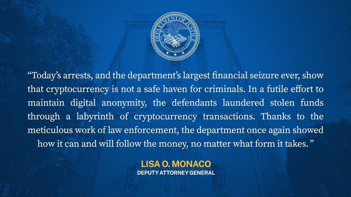 米司法省、2018年にBitfinexから盗まれたビットコイン4160億円相当を押収、2人を逮捕 - ITmedia NEWS