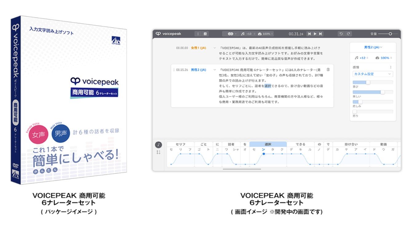 1.6万円で商用利用も可 AI読み上げソフト「VOICEPEAK」登場 7音源付属