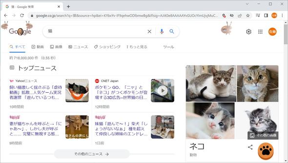 Google検索で「猫」を検索すると……「世界ネコの日」限定 - ITmedia NEWS