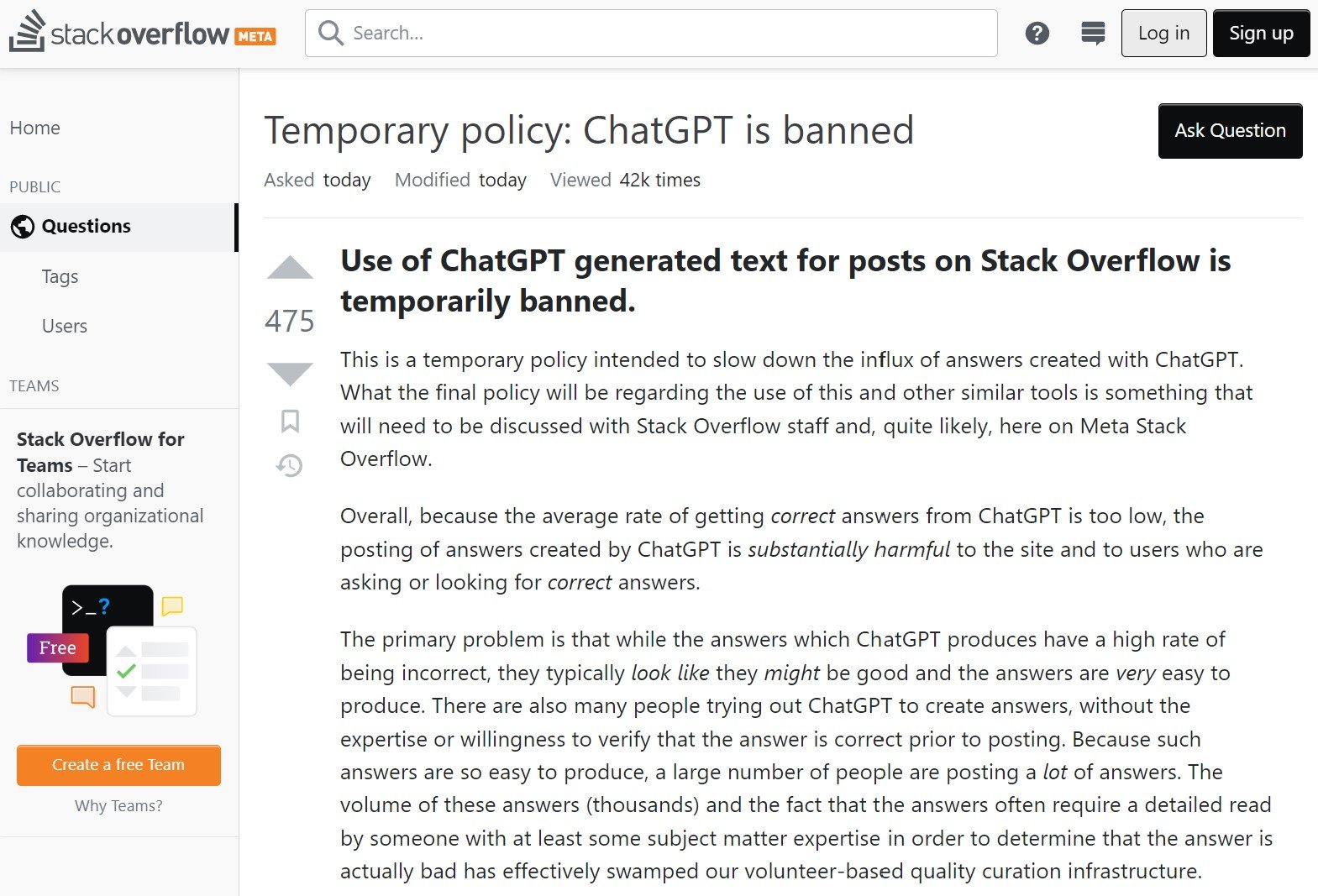 ChatGPTによる回答をStack Overflowが一時的に禁止 大量のもっとも 