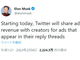 TwitterのマスクCEO、「広告収入をBlueユーザーに分配する」
