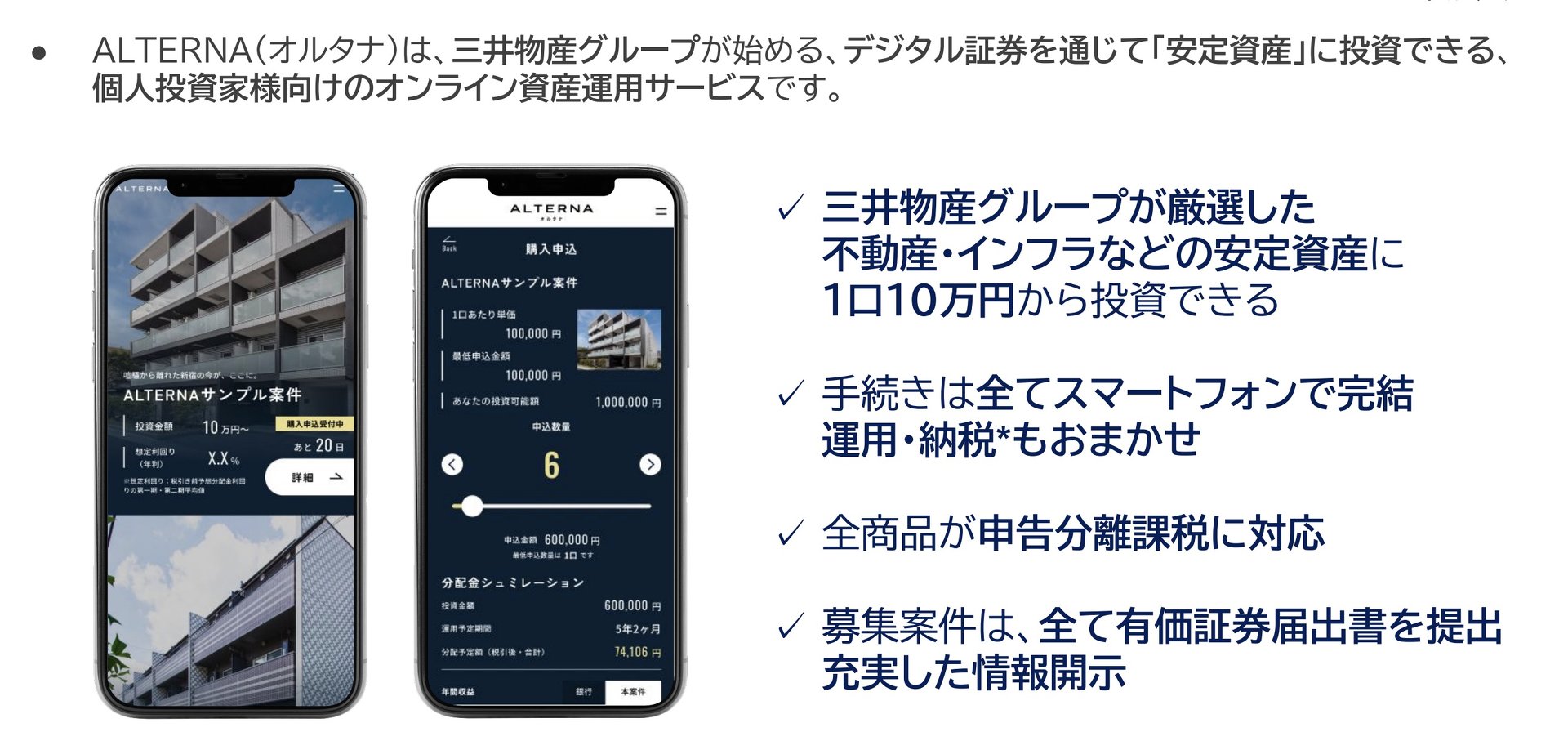 三井物産、LayerXと個人向け資産運用サービス「ALTERNA」 不動産をデジタル証券化（1/2 ページ） - ITmedia NEWS