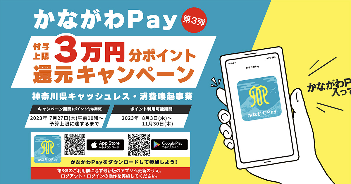最大20％還元、3万円分まで付与 神奈川県、「かながわPay」第3弾を開催 