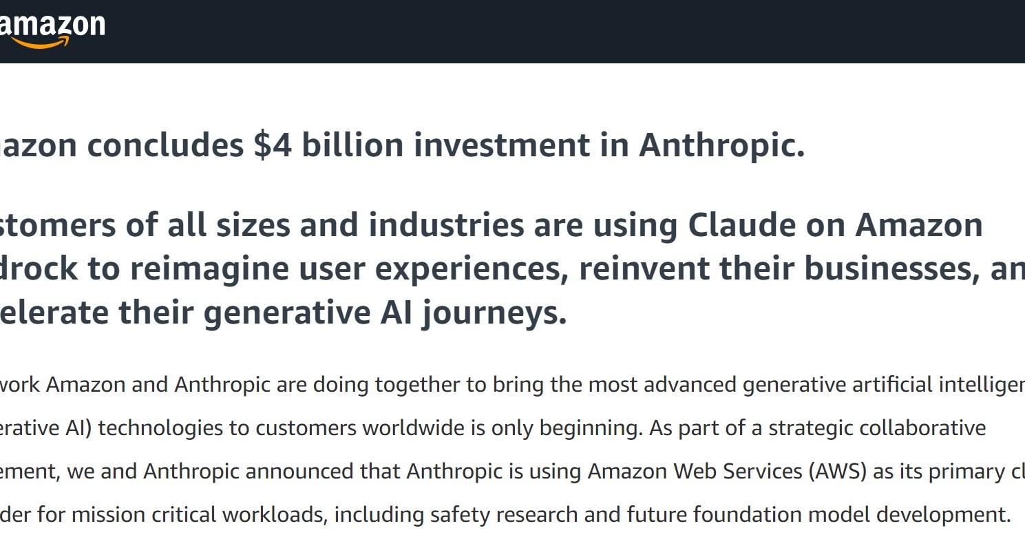 [B! Claude] Amazon、「Claude 3」のAnthropicに27億5000万ドルの追加投資