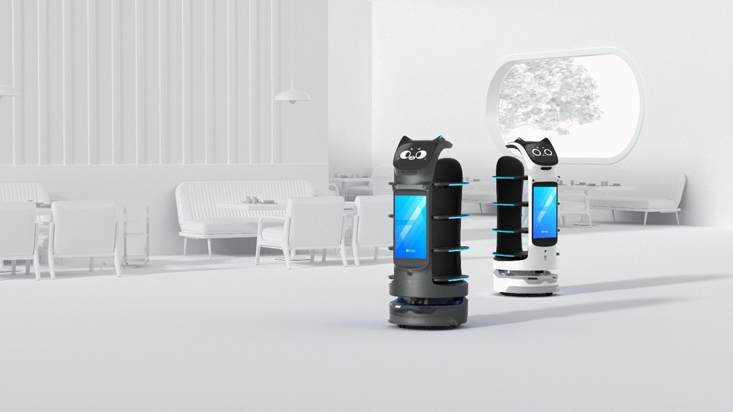 ネコ型配膳ロボに新モデル トレイにカメラ搭載、料理取った後のボタン