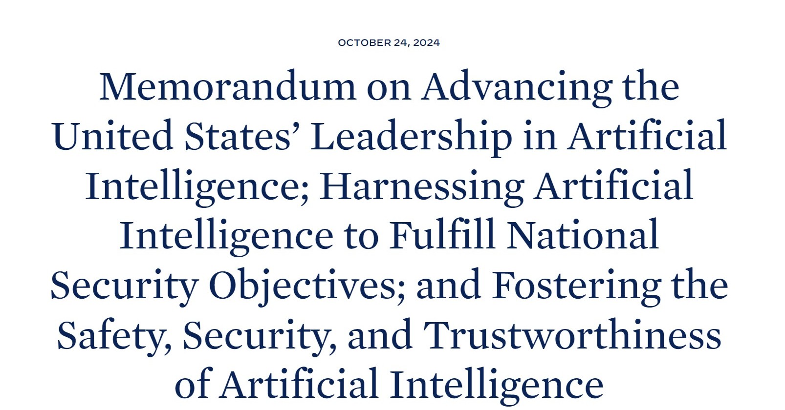 バイデン政権、AIに関する国家安全保障覚書を発表