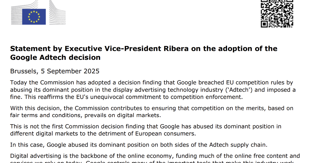 EU、Googleに広告技術で29.5億ユーロの罰金 事業売却の可能性も