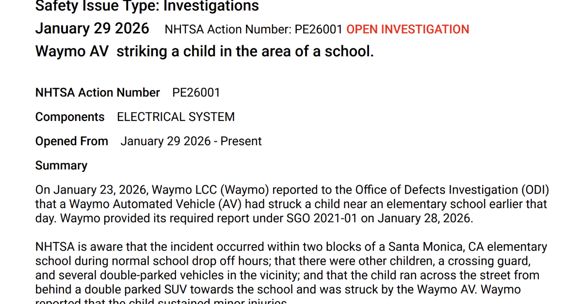 Waymoのロボタクシー、学校付近で児童と接触──緊急ブレーキで負傷者はなし