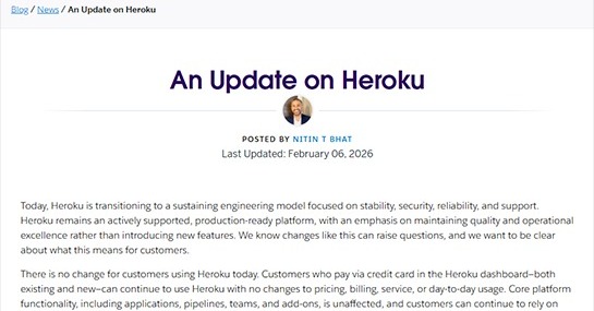 Herokuが事実上のメンテナンスモードに移行　新機能の導入より品質と運用の維持に重点
