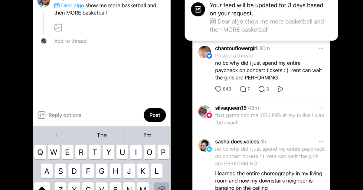 ThreadsにAIでフィードを制御できる新機能「Dear Algo」