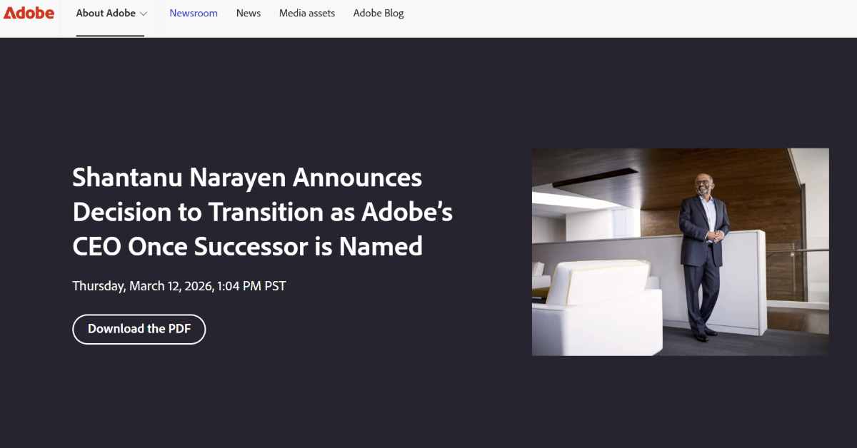 Adobe�̃i������CEO���ޔC�\���A18�N�̒��������ɖ��@�u�ō��̓��X�͂��ꂩ��v