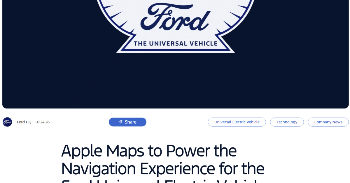 Appleの「マップ」がFordの次世代EVに直接統合へ 新SDKで「CarPlay」なしでもナビが機能