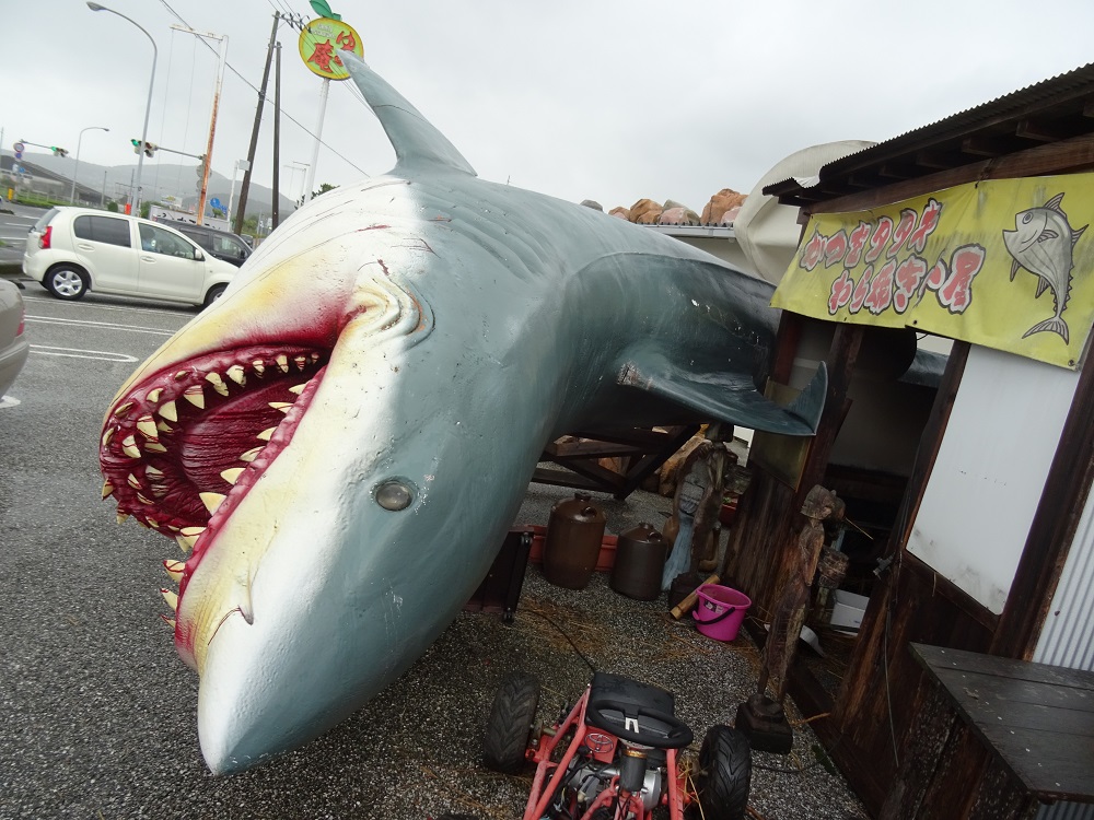 高知のレストランで巨大サメのオブジェが盛大に転倒するも社長が面白がって放置する事案が発生 ねとらぼ
