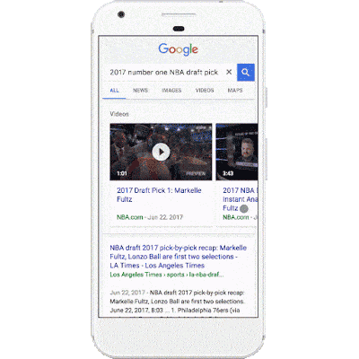 Google検索に、動画をプレビュー再生する新機能（Android端末向け）