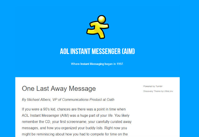  AOLインスタントメッセンジャー、20年続いたオンラインサービスを今年12月に正式に終了