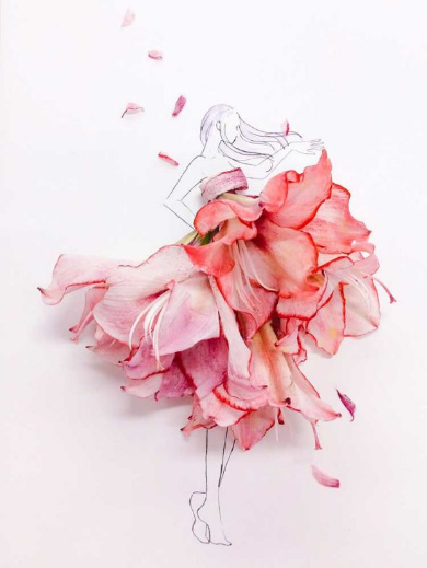 華やかな草花のドレスにうっとり イラストと花を組み合わせたアート作品が心惹かれる美しさ ねとらぼ