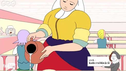 フェルメール ペヤングを湯切る女 牛乳を注ぐ女 パロディー イラスト
