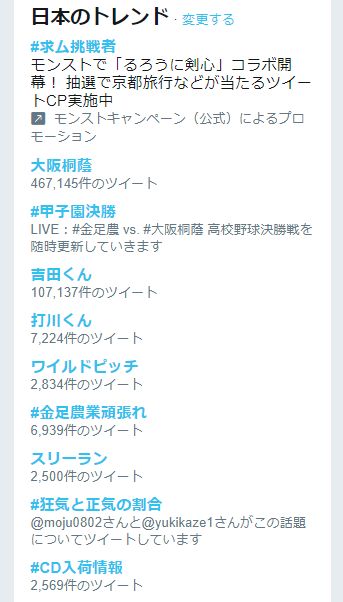 甲子園決勝、Twitterで両校の健闘を有名人や企業が称賛 「大阪桐蔭