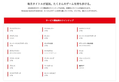 Switch Online ファミコン ラインアップ ゲーム タイトル 任天堂