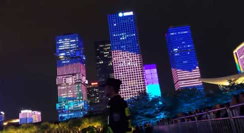 深セン ビル LEDマッピング 中国 改革開放40年 記念行事