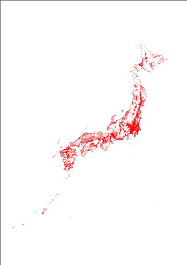 日本地図を人の住んでいる地域だけ着色 都市部への人口集中が如実に ねとらぼ