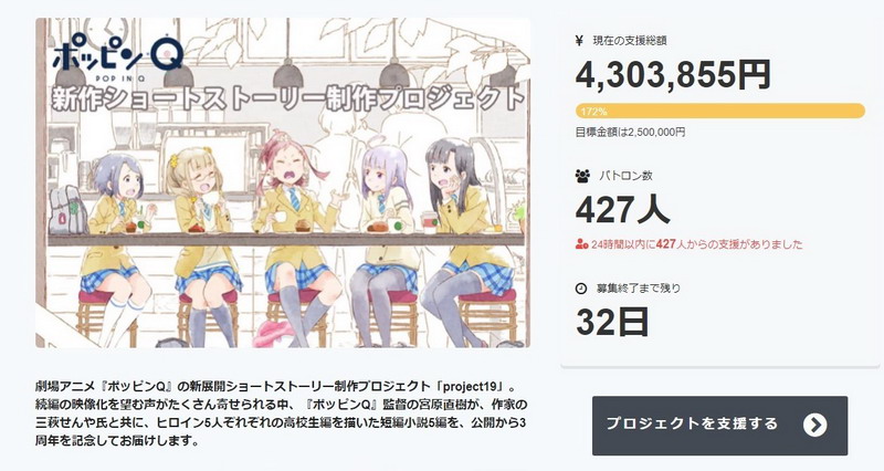 劇場アニメ ポッピンq 続編に向けたクラウドファンディングが始動 わずか1時間で目標額250万円を突破する大反響 1 2 ページ ねとらぼ