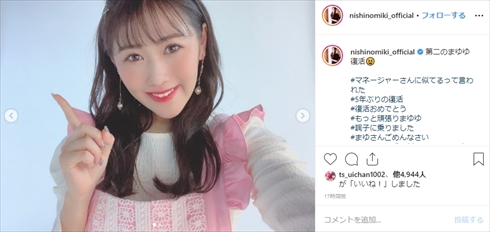西野未姫 第2のまゆゆ ダイエット 渡辺麻友 AKB48 Instagram