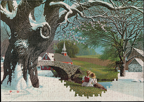 「鉄の馬」やダ・ヴィンチとゴッホの融合　別々のジグソーパズルで作られたシュールアート作品