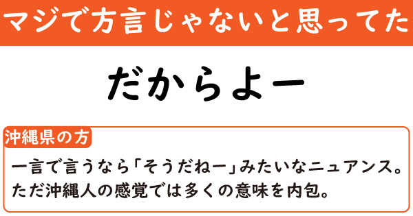 マジで方言じゃないと思ってた 沖縄県の方言 だからよー の汎用性が高過ぎて一言で説明できない というお話 1 2 ページ ねとらぼ